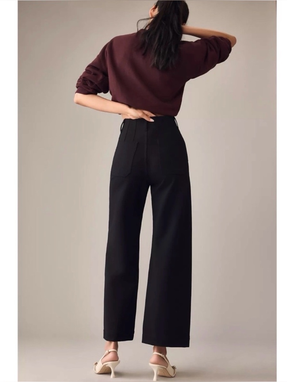 Maeve Anthro The Colette Cropped Wide-Leg Trousers Ponte Edition | Black | 29 - Picture 2 of 11